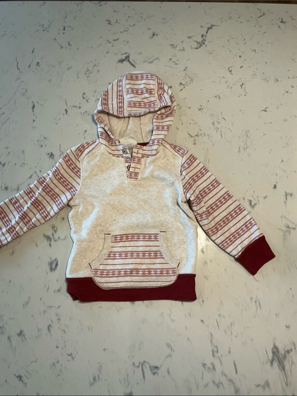 Kids Hooded Pullover Sweatshirt in Cream and Red